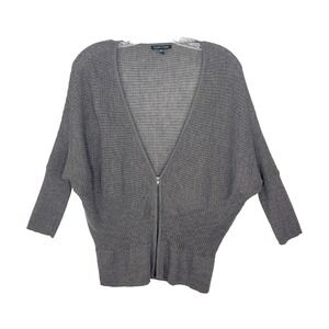 EILEEN FISHER Gray Washable 100% Wool Knit V Neck Zip Front Cardigan‎ Size SMALL
